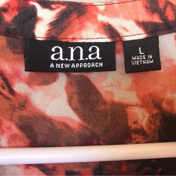 Ana SzL Button Down Blouse Pink/Blk Long Sleeve V Neck Button Cuffs - Picture 3 of 10